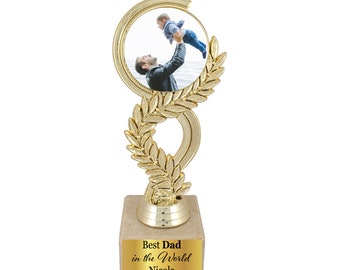 Personalisierte Auszeichnung / Best Dad / Best Father Award mit einem Foto / Dad's Trophy Award, freie Formulierung, Мarble Base, Geschenk für Ihn