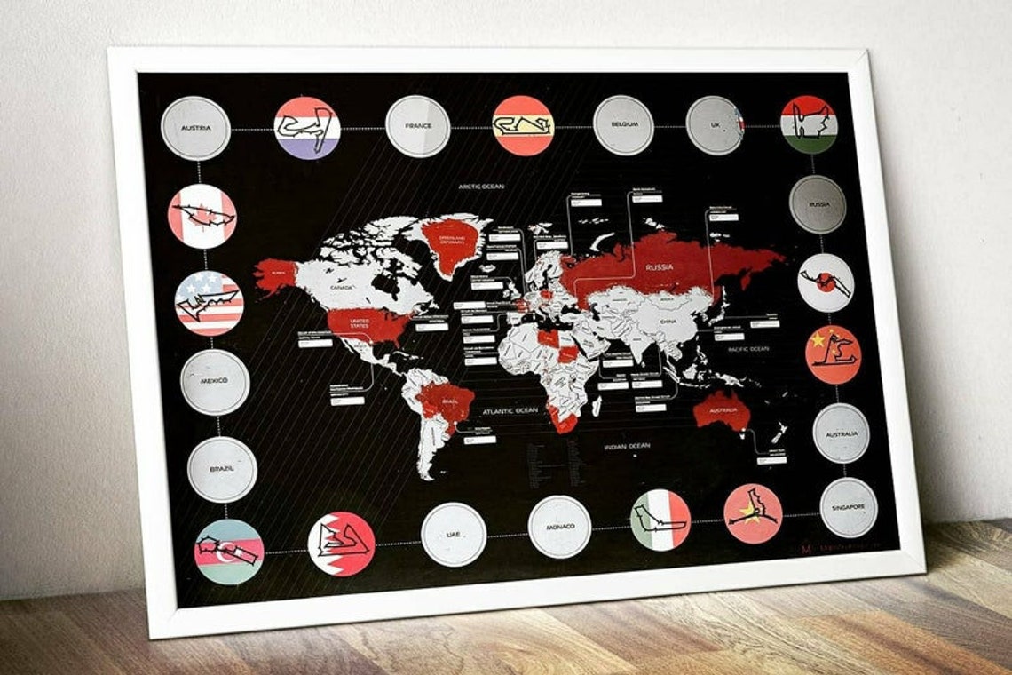 F1 Wereldkaart 2023 Kalender Kras Formule 1 Circuits Cadeau Etsy