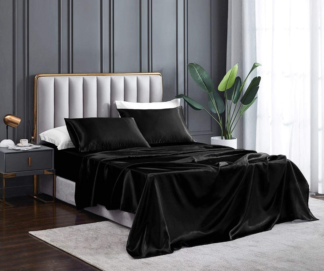 Satin Sheets Queen Size Silky Soft Satin Bed Sheets Black Etsy UK