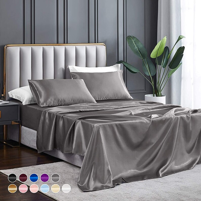 4pcs Satin Sheets Full Size Silk Satin Bedding Sheets Set With Etsy