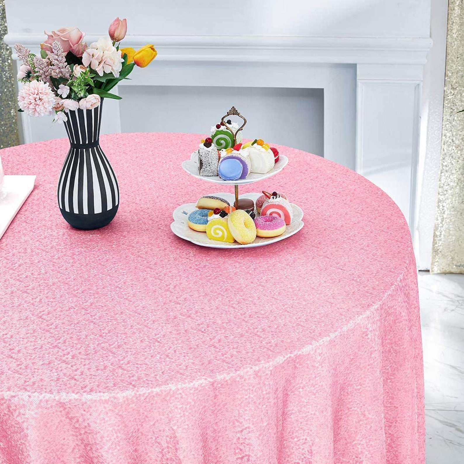 Danlouistex 108 inch Round Sequin Tablecloth pink Glitter Etsy