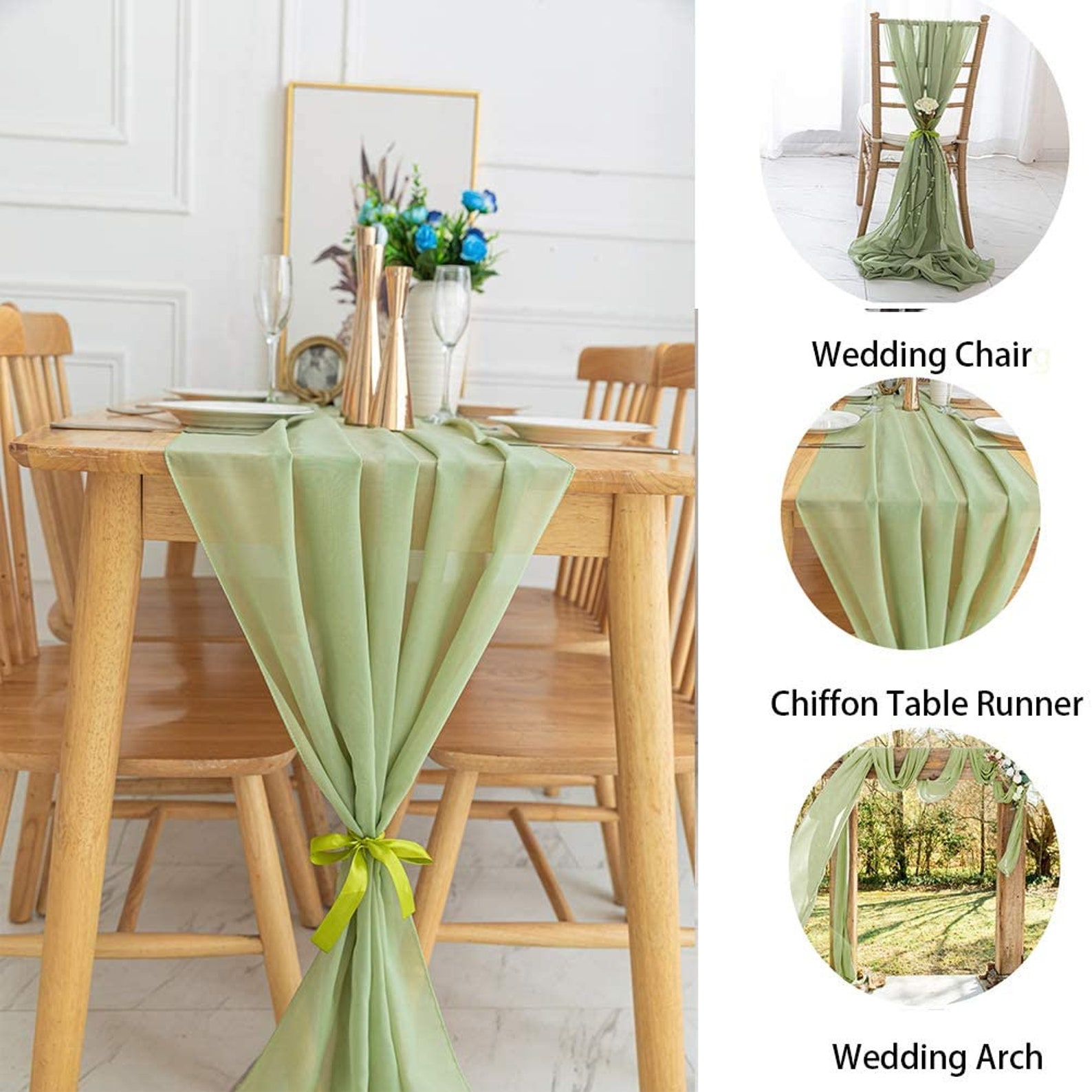 Danlouistex Sage Green 29x120 Inches Chiffon Table Runner Etsy