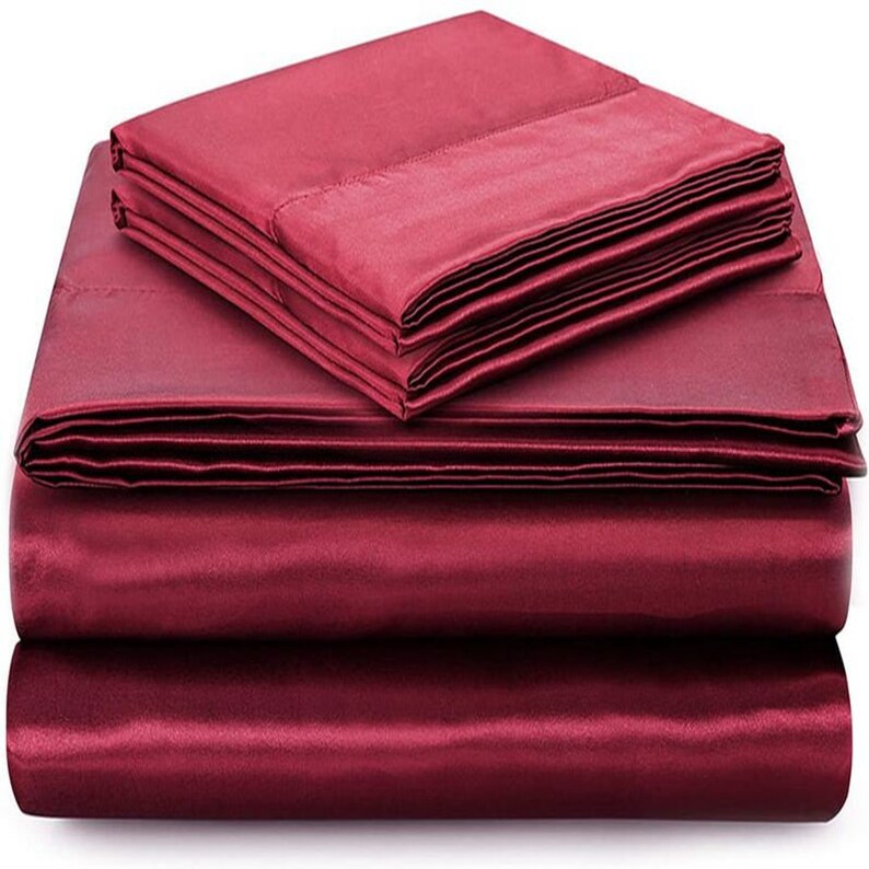Satin Sheets Queen Size Silky Soft Satin Bed Sheets Burgundy Etsy
