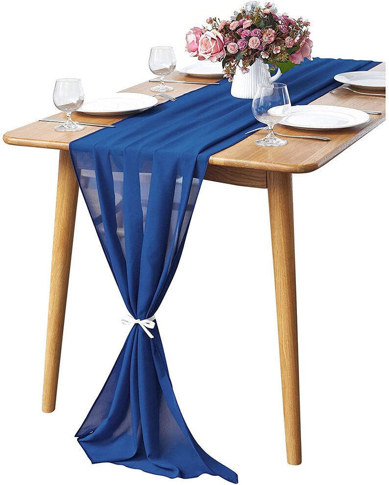 2 Pieces 10Ft Royal Blue Chiffon Table Runner Sheer 29x120 Inch for Romantic Wedding Decor Bridal & Baby Shower Birthday Rustic Party Decoration 2 Pieces 10Ft Royal Blue Chiffon Table Runner Sheer 29x120 Inch for Romantic Wedding Decor Bridal & Baby Shower Birthday Rustic Party Decoration