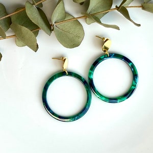 Earrings hoop earrings acrylic resin green silver 3.5 cm/ 5 cm | Spring Summer | Trend color | Handmade | Synthetic resin resin | Valentine's Day | Easter