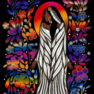 Sacred Place panel fabric designed by Betty Albert, native florals and design