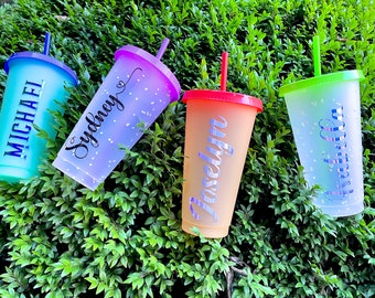 Personalized Tumbler - Custom Color Changing Cup with Straw and lid - Custom Tumbler - Birthday Gift - Bridesmaid - Gift for Her and Him