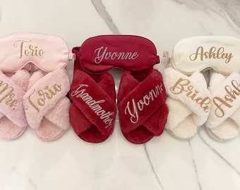 Custom Slippers Sleep Eye Mask Set | Personalized Slippers | Bridesmaid Slippers | Birthday Gift for Women | Christmas Gift | Spa Set Gift