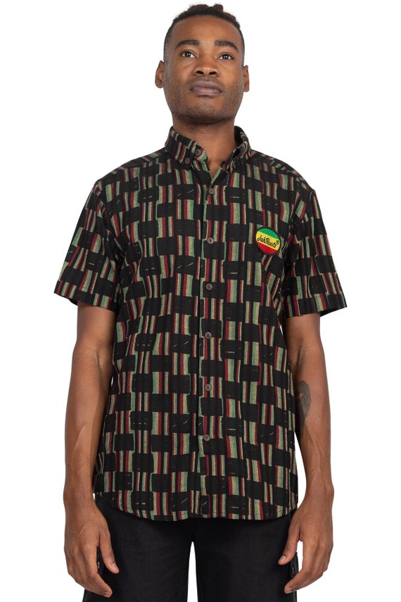 Checkered Rasta Striped Button Down 