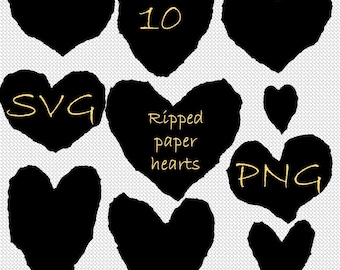 Gerissene Papierherzen 10 Stück Inkscape SVG und PNG 600 DPI verschiedene Größen für Hintergründe und Karten