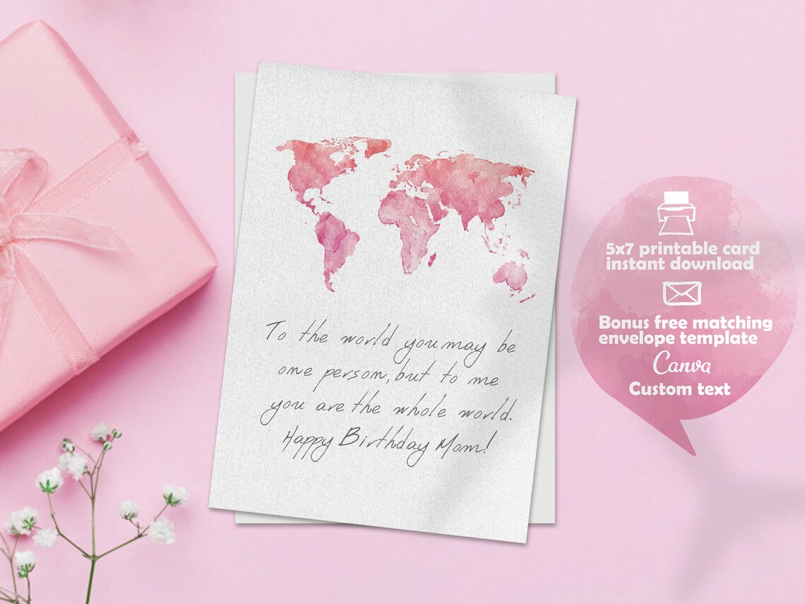 CUSTOM World Map Birthday Card With Matching FREE Envelope Etsy