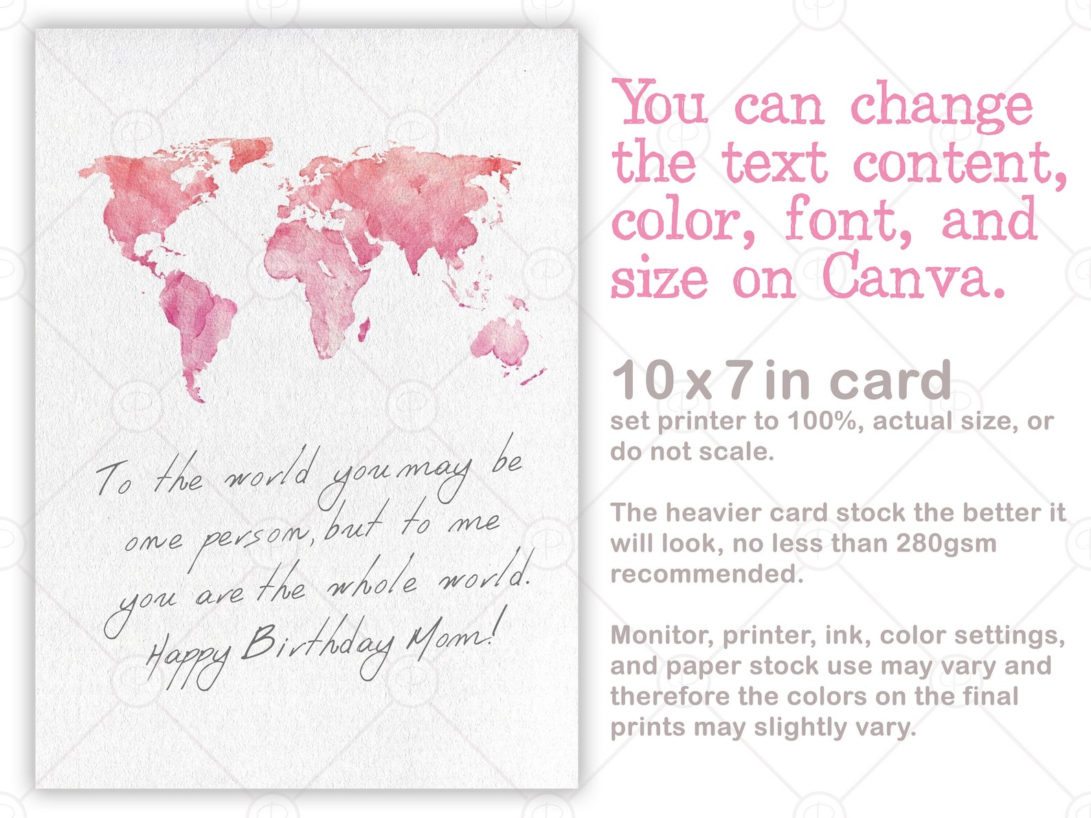 CUSTOM World Map Birthday Card With Matching FREE Envelope Etsy