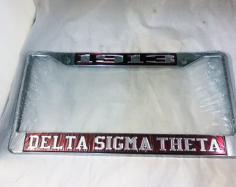 Delta Sigma Theta Sorority Founding Year License Plate Frame-Crimson/Silver