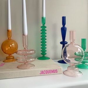 Colour Glass Candlestick | Hand Blown Retro Candle Holders | Abstract Candle Holder | Home Wedding Christmas Party Table Decoration