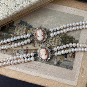 2 Strands Freshwater Pearls Bracelet with Vintage Shell Cameo by CAMEXCO & CO ITALY
