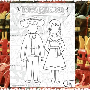 Physical Product - MEXICO Coloring Page + Coloring Guide/ Traje Mexicano Para Colorear con Pagina de Guia