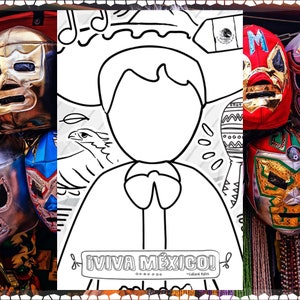 MEXICO Coloring Poster DOWNLOADABLE Print / Traje Mexicano Para Colorear Poster Download