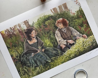 Claire och Jamie Fraser gouache-illustrationstryck