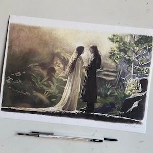 Ilustración de Aragorn y Arwen, impresión artística