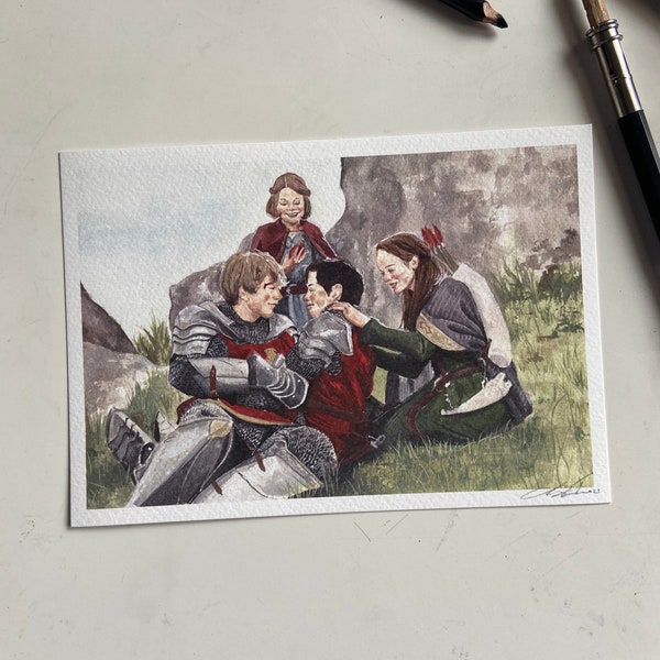 Pevensie fratelli gouache illustrazione a5 stampa