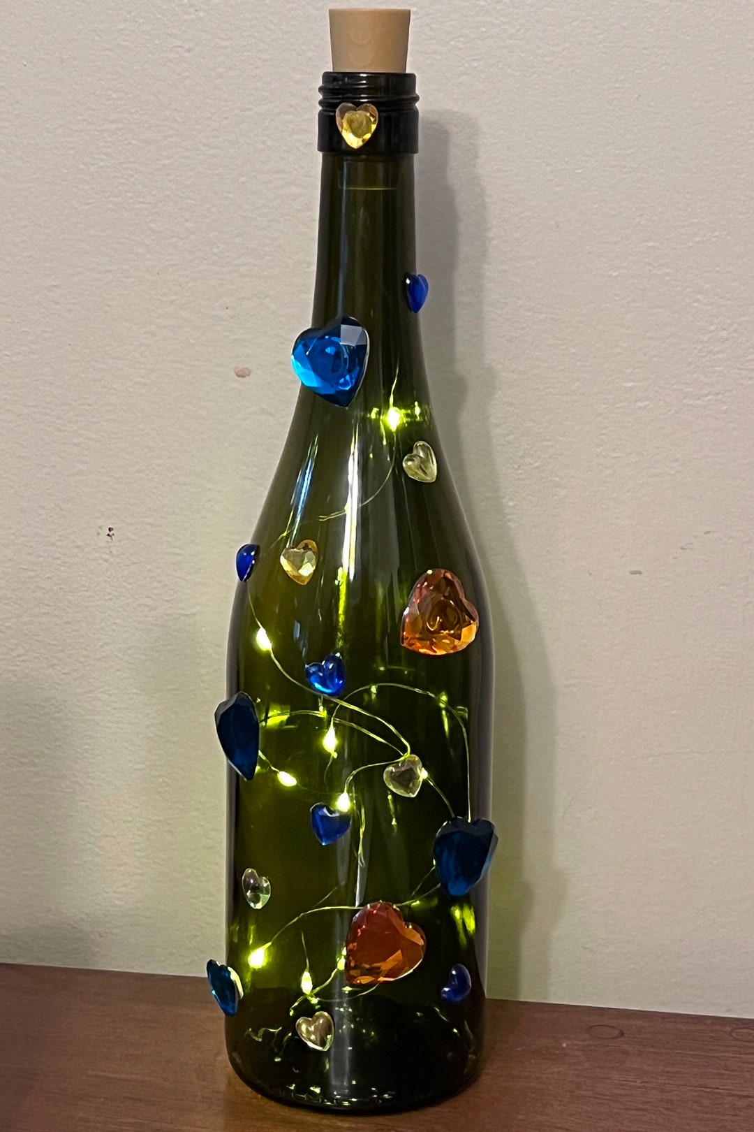 Repurposed Wine Bottle With Fairy Lights and Hearts. Etsy