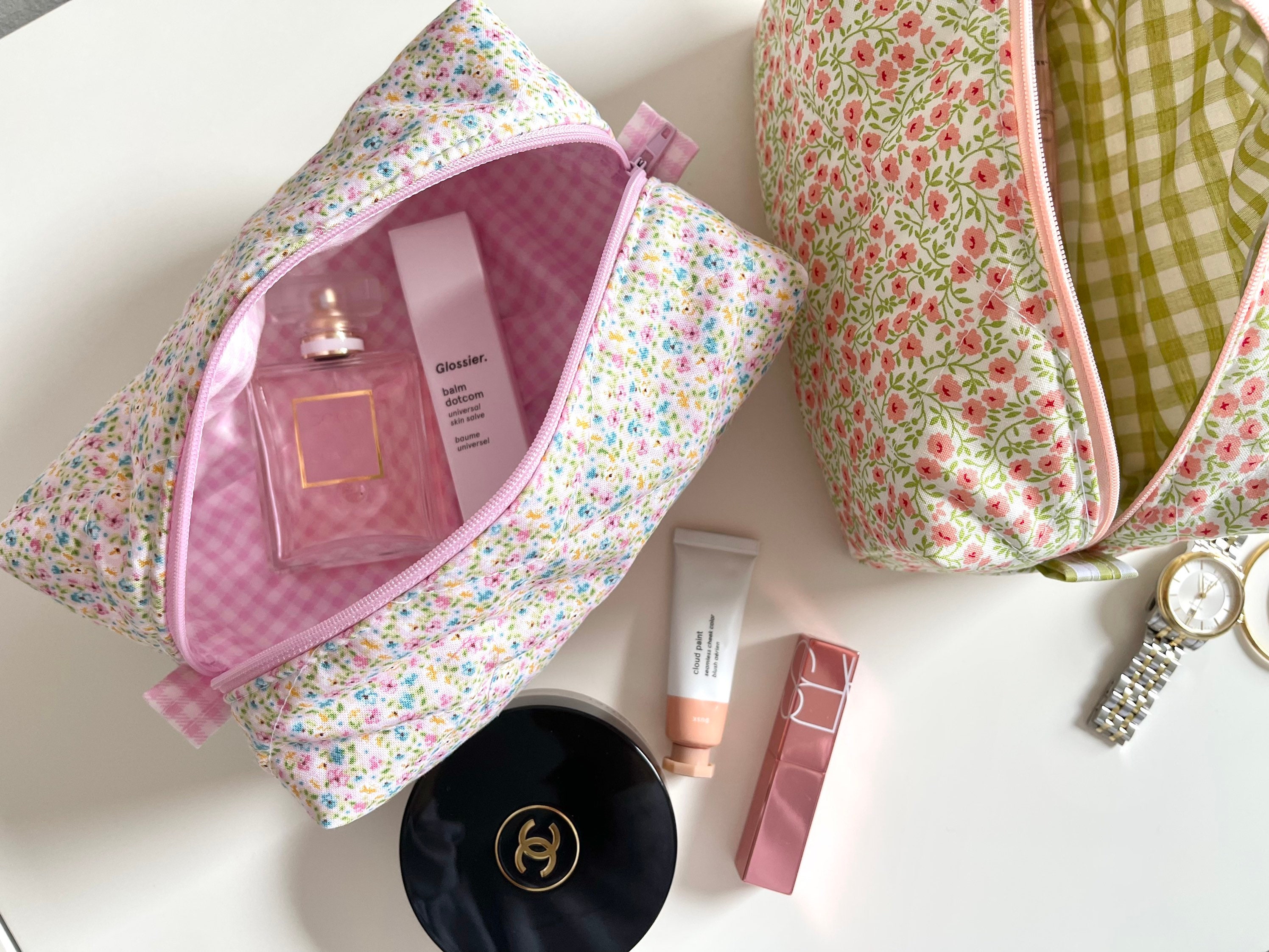 floral quilted makeup bag