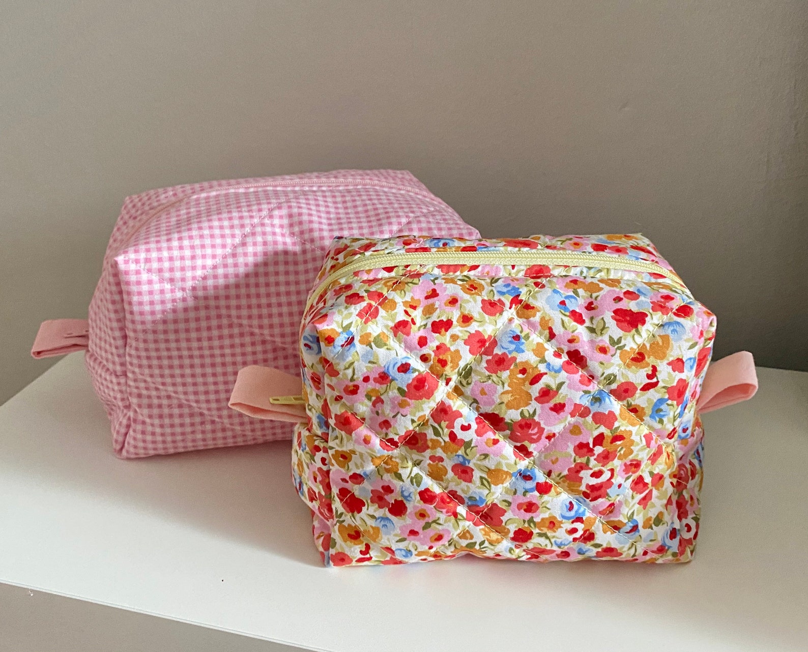 Quilted Make Up Bag Pink Gingham Cosmetics Bag Handmade In Etsy