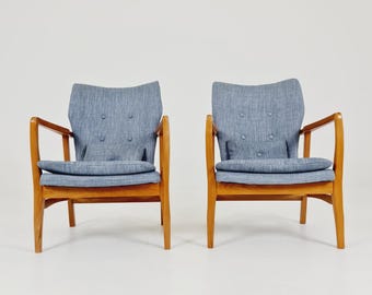 Fauteuils lounge en frêne, style années 60, lot de 2