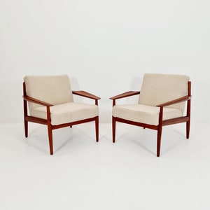 Mid century easy lounge chairs by Arne Vodder For Glostrup teak & brass, 1960s, Set of 2