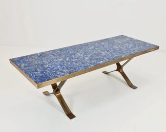 60年代の超希少なヴィンテージラピスラズリ、X脚の真鍮製コーヒー