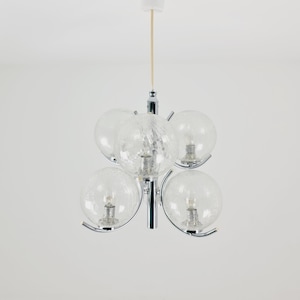 Space Age Ceiling lamp/ Pendant lamp by Richard Essig Sputnik Atom, chrome and glass, 1970s