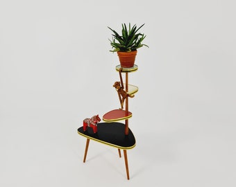 1950s German Plant Stand, Colorful Vintage Mid-Century Minimalist Indoor Plant Stand Side Table Retro flower table