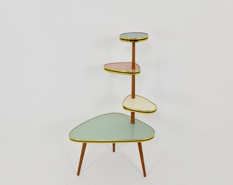 1950s German Plant Stand, Colorful Vintage Mid-Century Minimalist Indoor Plant Stand Side Table Retro flower table