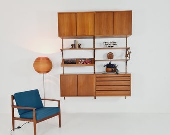 Mid century Danish Teak Wall Unit with records cabinet and magazine rack by Poul Cadovius for Cado, Denmark, 1960s