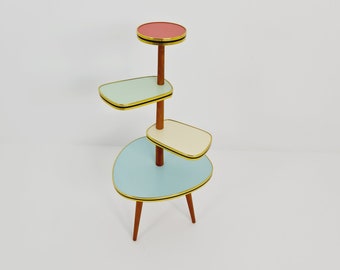 1950s German Plant Stand, Colorful Vintage Mid-Century Minimalist Indoor Plant Stand Side Table Retro flower table