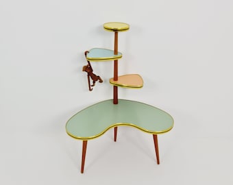 1950s German Plant Stand, Colorful Vintage Mid-Century Minimalist Indoor Plant Stand Side Table Retro flower table
