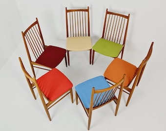 Mid Century German solid oak, 6 Dining Chairs by Ernst Martin Derringer