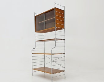 Free standing String shelf-system, bookcase with cabinet teak by WHB Germany, 1950s