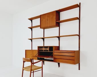 Big Mid century Danish Teak Wall Unit with 3 cabinets & secretary cabient by Poul Cadovius for Cado, Denmark, 1960s