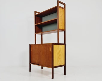 Mid-century Danish vintage teak & beech 2 parts bookshelf cabinet by Gillis Lundgren, 1960s