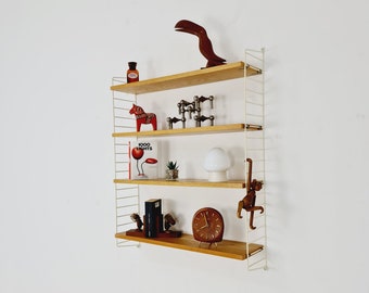 Original MCM Oak shelving system - consists of white lacquered metal ladders, from string Stockholm 1960s