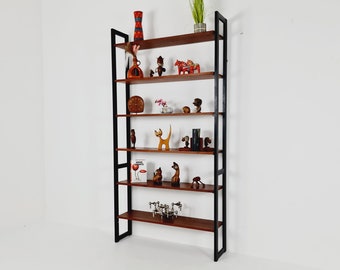 Free standing teak vintage library book shelf-system wall ectonia by Jussi Peippo for Asko, 1960s