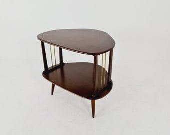German mid-century walnut and brass small TV sideboard / side table, 1950s