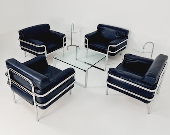 Bauhaus de cuero de mediados de siglo -Estilo del sofá estilo Cassia LC2, Juego de 4 años 80