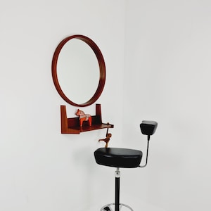 Mid Century teak German teak Mirror with teak shelf By Münchner Zier, 60s