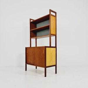 Mid-century Danish vintage teak & beech 2 parts bookshelf cabinet by Gillis Lundgren, 1960s
