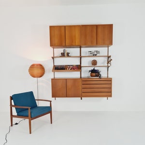 Mid century Danish Teak Wall Unit with records cabinet and magazine rack by Poul Cadovius for Cado, Denmark, 1960s image 1