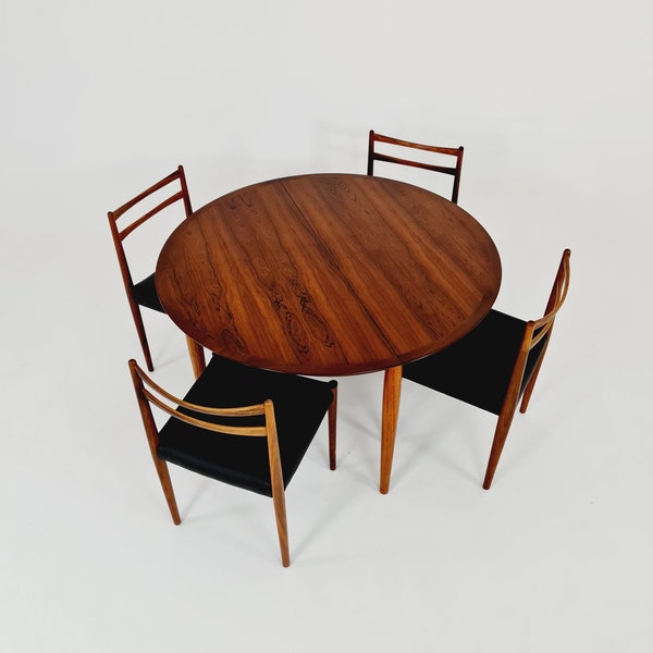 Round German Rio Rosewood Dining Table from Lübke, 1960s