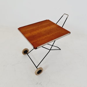 Vintage German mid century small trolley/ side table in teak & metal, 1960s