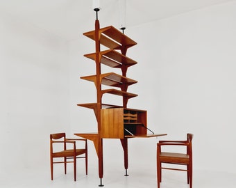 Two sides Midcentury Danish teak free standing room divider shelving Unit, by Poul Cadovius, 1960s